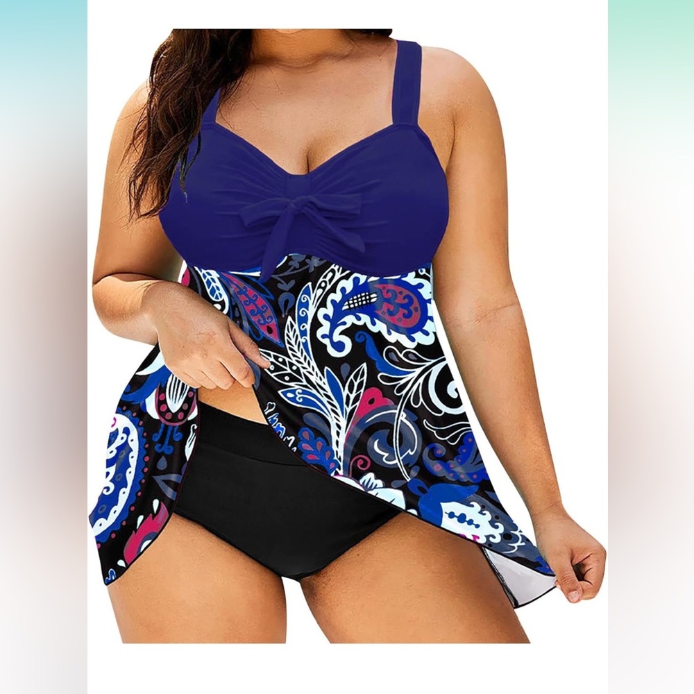 Plus Size Womens Padded Swimsuit Skirted Swimming Bathing Swimdress Swim